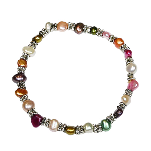Perlenarmband Perlenarmkette Süßwasserperlen Armband multicolor - zum Schließen ins Bild klicken